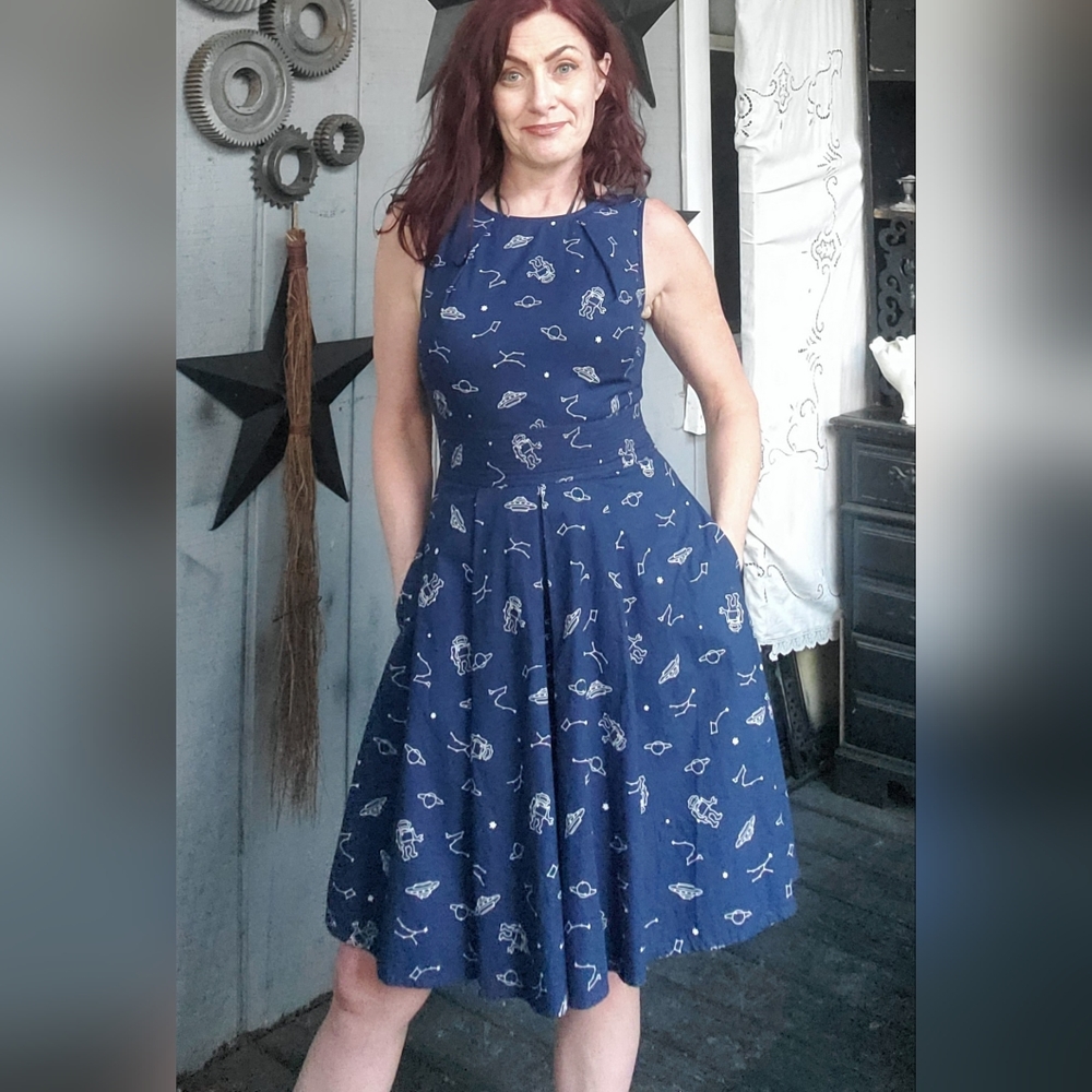 EShakti spaceship print poplin dress small